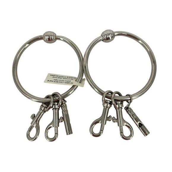 Keyring Emergency Whistle Charm Lot 2 Large Key Chains Silver Twist Bead Open - Picture 1 of 5